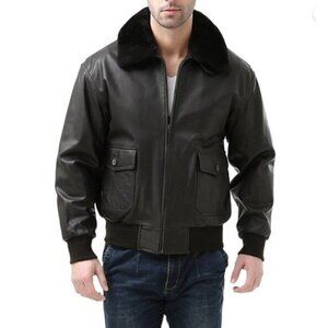 Navy Airborne Leathers Jacket Men's Large Brown Bomber Pilot Aviator G1